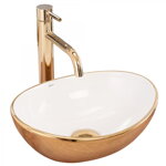 Rea SOFIA MINI WHITE/GOLD UMÝVADLO NA DOSKU, 34 cm, lesklé keramické REA-U6334