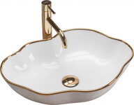 Rea PEARL GOLD EDGE UMÝVADLO NA DOSKU, 51,5 cm, bielo-zlaté keramické REA-U0696