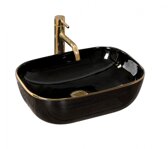 Rea BELINDA BLACK/GOLD EDGE UMÝVADLO NA DOSKU 46,5cm, čierne keramické REA-U8796