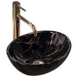 Rea SOFIA MINI BLACK MARBLE SHINY UMÝVADLO NA DOSKU, imitácia kameňa, čierno-zlaté keramické REA-U6963