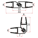 Set magnetických tesnení 45 ° pre sklo 8/8mm, 2000mm, čierna