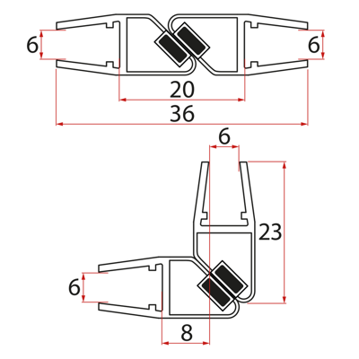 Set magnetických tesnení 45 ° pre sklo 6/6mm, 1900mm