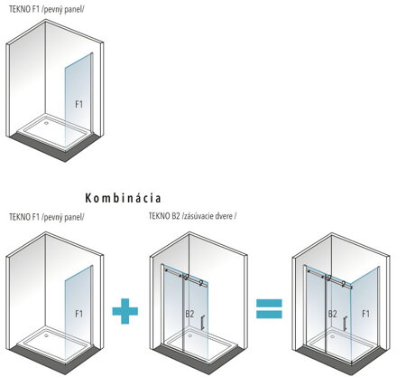 Aquatek TEKNO F1 95 PEVNÁ SPRCHOVÁ STENA do kombinácie, sklo číre