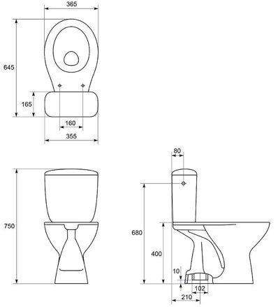 Cersanit PRESIDENT WC MISA STOJACA, vodorovný odpad, bočný prívod vody 3/6 l + sedátko polypropylén, biele keramické K08-029