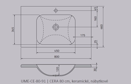 Oristo CERA UMÝVADLO NÁBYTKOVÉ 80 cm, keramické UME-CE-80-91