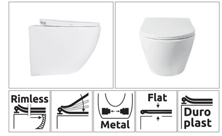 Rea WC CARLO MINI RIMLESS SO SEDÁTKOM DUROPLAST/FLAT/ZM MISA ZÁVESNÁ, biela keramická REA-C2760