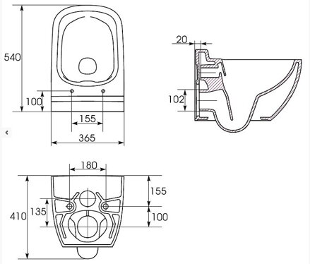 Cersanit CASPIA WC MISA ZÁVESNÁ Clean On + SEDÁTKO SLIM Soft Close Easy Off, biele K701-103