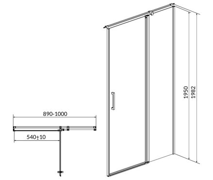 Cersanit MODUO SPRCHOVÉ DVERE PRAVÉ otváracie 90x195 chróm, sklo číre S162-006